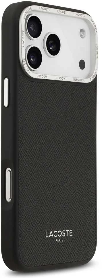 Lacoste PU Leather Champs Elysees MagSafe dėklas skirtas Apple iPhone 17 Pro Max juodos spalvos