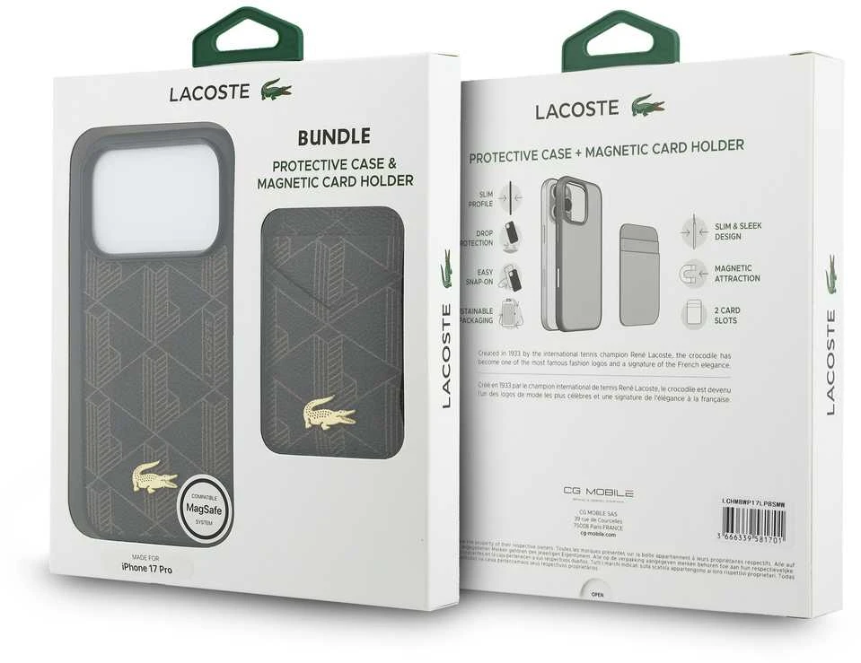 „Lacoste“ PVC mišinio „MagSafe“ dėklas ir piniginė, skirtas „Apple iPhone 17 Pro“, raudonos spalvos