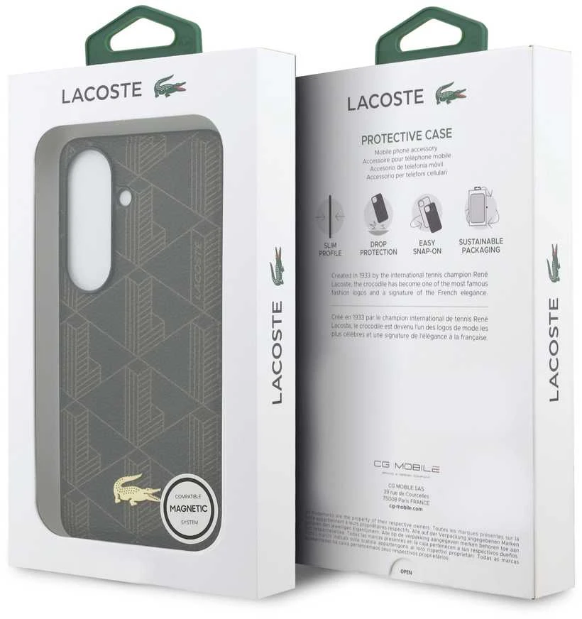 Lacoste PVC Blend Monogram Gold Logo Magnetic dėklas skirtas Samsung Galaxy S26+ rudos spalvos