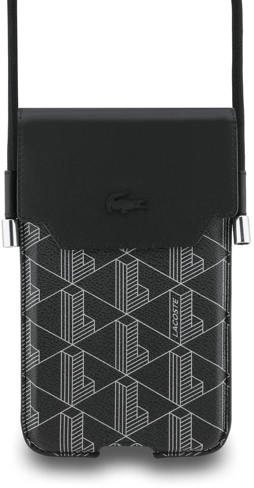Dėklas Lacoste PVC Blend Monogram Metal Logo Phone Pouch XL juodos spalvos
