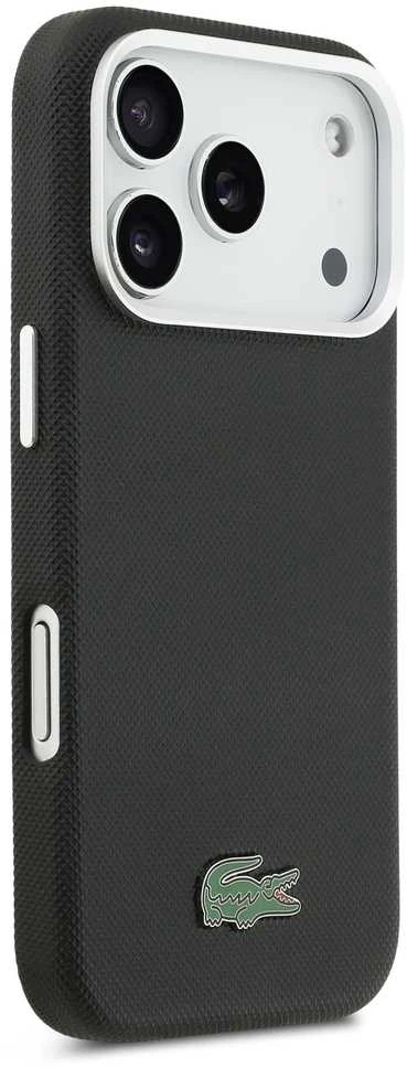 Lacoste Iconic Petit Pique Metal Logo MagSafe dėklas skirtas Apple iPhone 17 Pro juodos spalvos