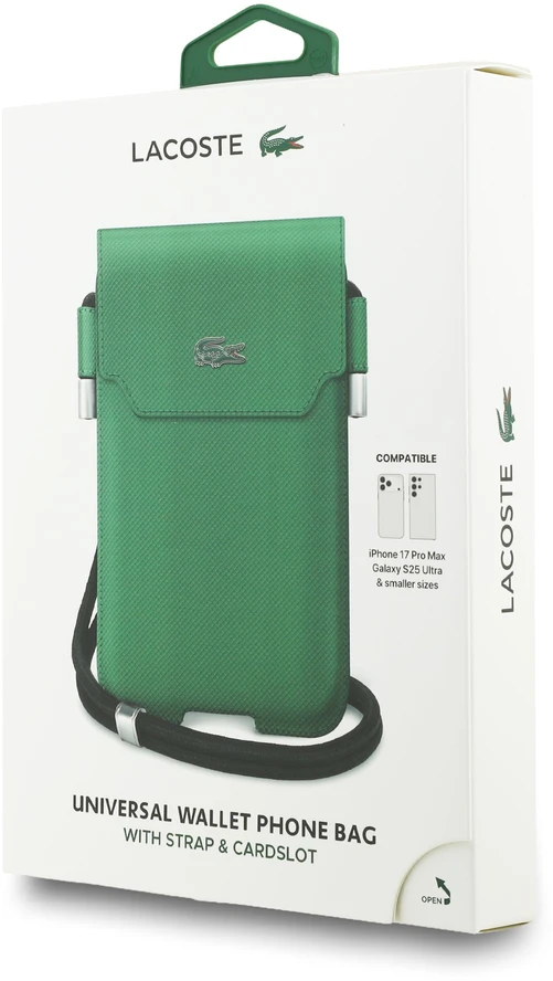 Dėklas Lacoste PVC Iconic Petit Pique Metal Logo Phone Pouch XL Žalias