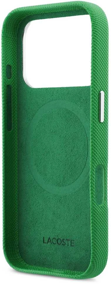 Lacoste Iconic Petit Pique Metal Logo MagSafe dėklas skirtas Apple iPhone 17 Pro žalios spalvos