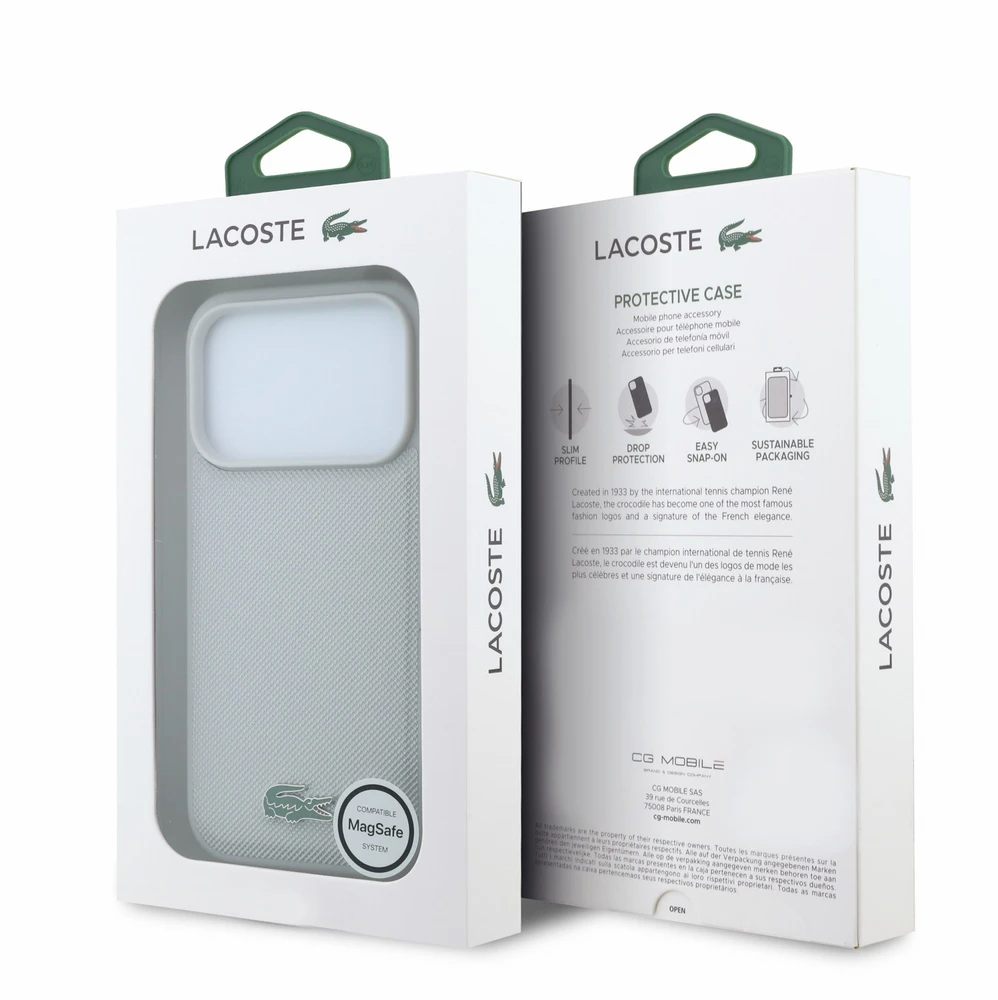 Dėklas Lacoste PVC Iconic Petit Pique Metal Logo MagSafe Case for iPhone 18 Pro Max Light Pilkas