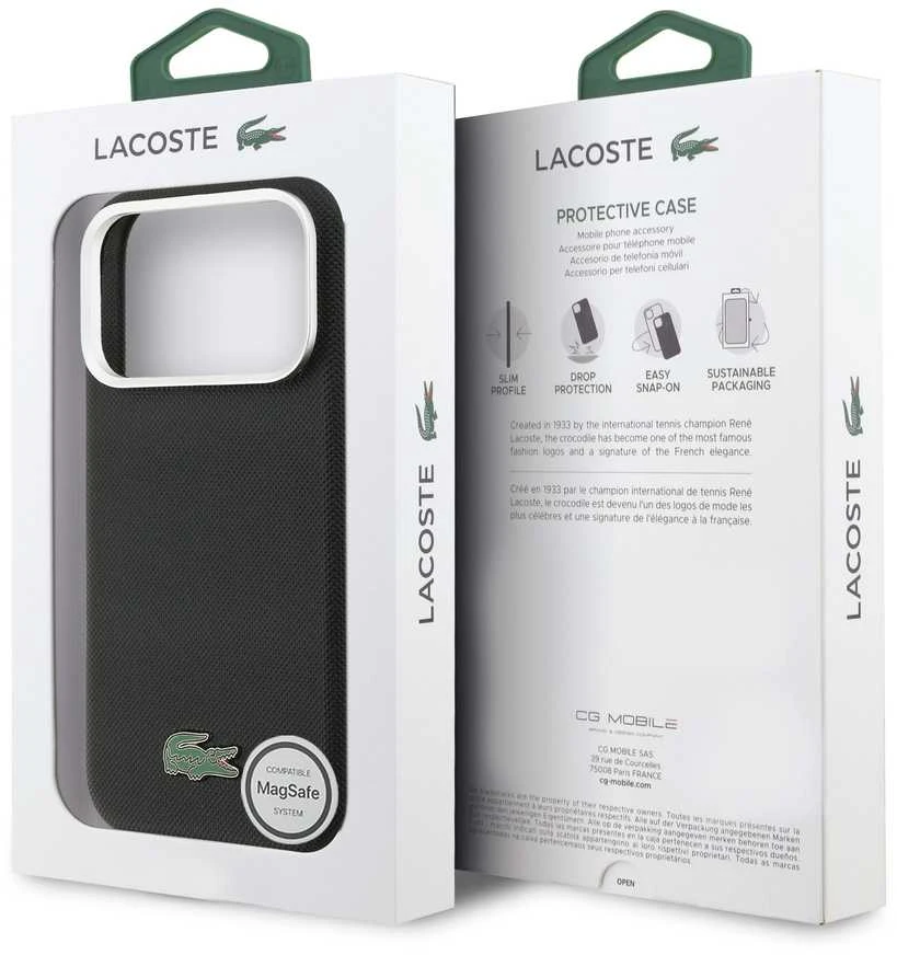Lacoste Iconic Petit Pique Metal Logo MagSafe dėklas skirtas Apple iPhone 17 Pro juodos spalvos