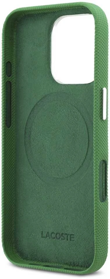 Lacoste PVC Iconic Petit Pique Metal Logo MagSafe dėklas skirtas Apple iPhone 16 Pro Estragon Žalias