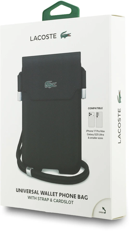 Dėklas Lacoste PVC Iconic Petit Pique Metal Logo Phone Pouch XL juodos spalvos