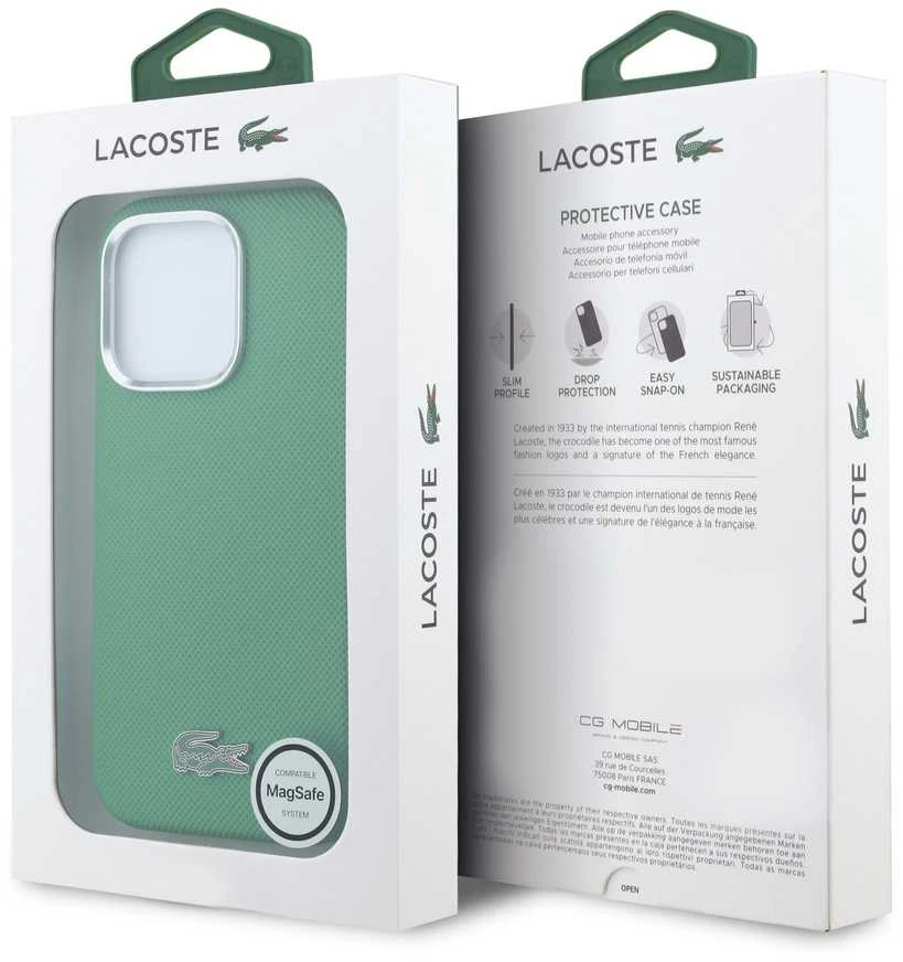 Lacoste PVC Iconic Petit Pique Metal Logo MagSafe dėklas skirtas Apple iPhone 16 Pro Max Estragon Žalias