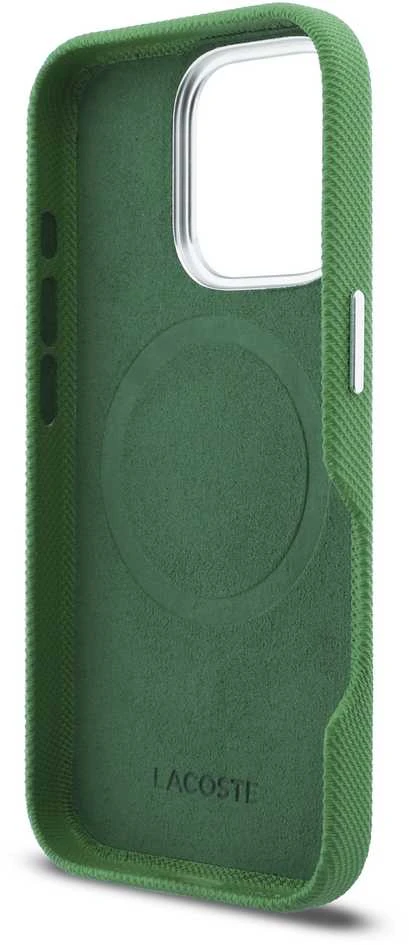 Lacoste PVC Iconic Petit Pique Metal Logo MagSafe dėklas skirtas Apple iPhone 16 Pro Max Estragon Žalias