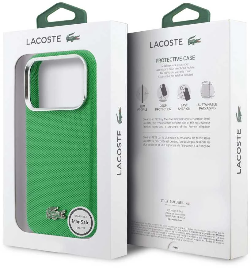 Lacoste Iconic Petit Pique Metal Logo MagSafe dėklas skirtas Apple iPhone 17 Pro žalios spalvos