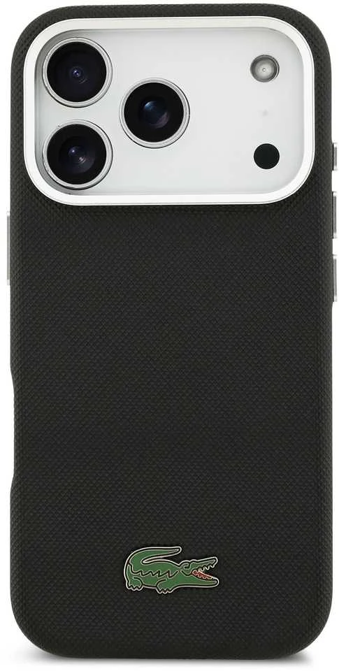 Lacoste Iconic Petit Pique Metal Logo MagSafe dėklas skirtas Apple iPhone 17 Pro Max juodos spalvos