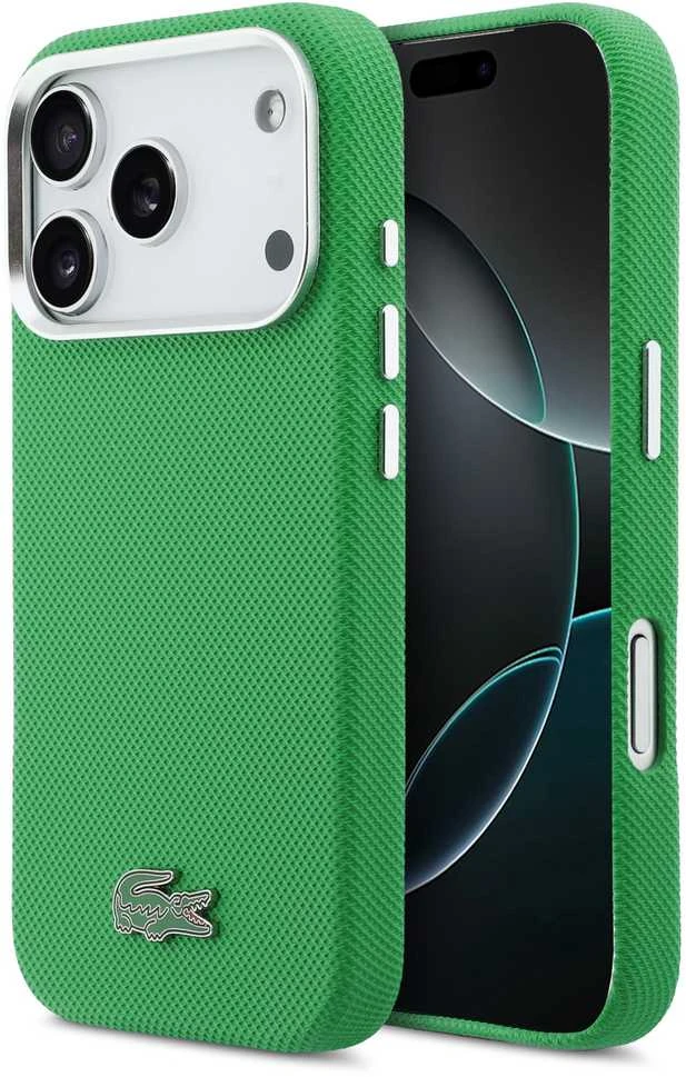 Lacoste Iconic Petit Pique Metal Logo MagSafe dėklas skirtas Apple iPhone 17 Pro žalios spalvos