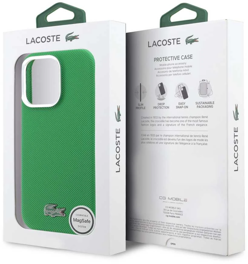 Lacoste PVC Iconic Petit Pique Metal Logo MagSafe dėklas skirtas Apple iPhone 16 Pro Estragon Žalias