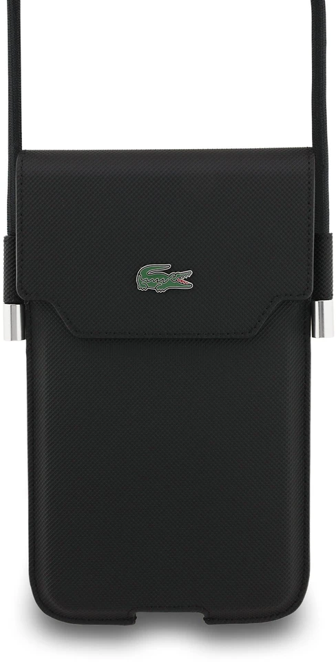 Dėklas Lacoste PVC Iconic Petit Pique Metal Logo Phone Pouch XL juodos spalvos