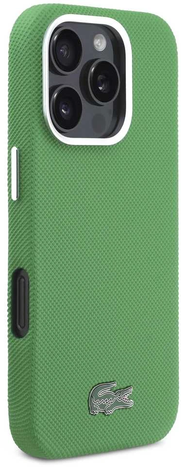Lacoste PVC Iconic Petit Pique Metal Logo MagSafe dėklas skirtas Apple iPhone 16 Pro Estragon Žalias