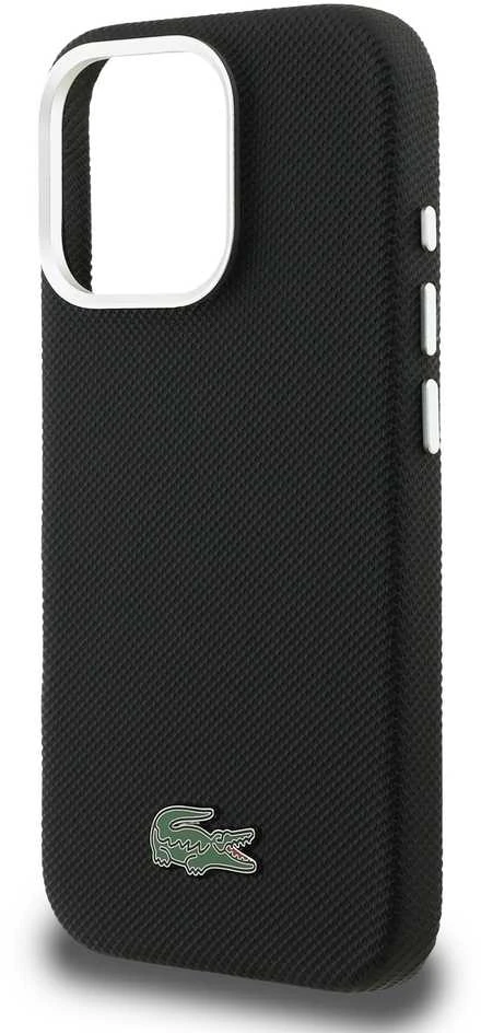 Lacoste PVC Iconic Petit Pique Metal Logo MagSafe dėklas skirtas Apple iPhone 16 Pro juodos spalvos