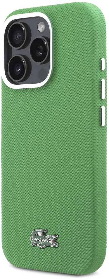 Lacoste PVC Iconic Petit Pique Metal Logo MagSafe dėklas skirtas Apple iPhone 16 Pro Estragon Žalias