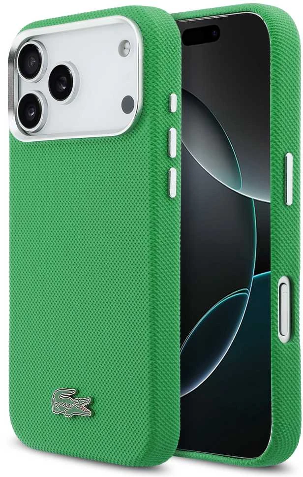 Lacoste Iconic Petit Pique Metal Logo MagSafe dėklas skirtas Apple iPhone 17 Pro Max žalios spalvos
