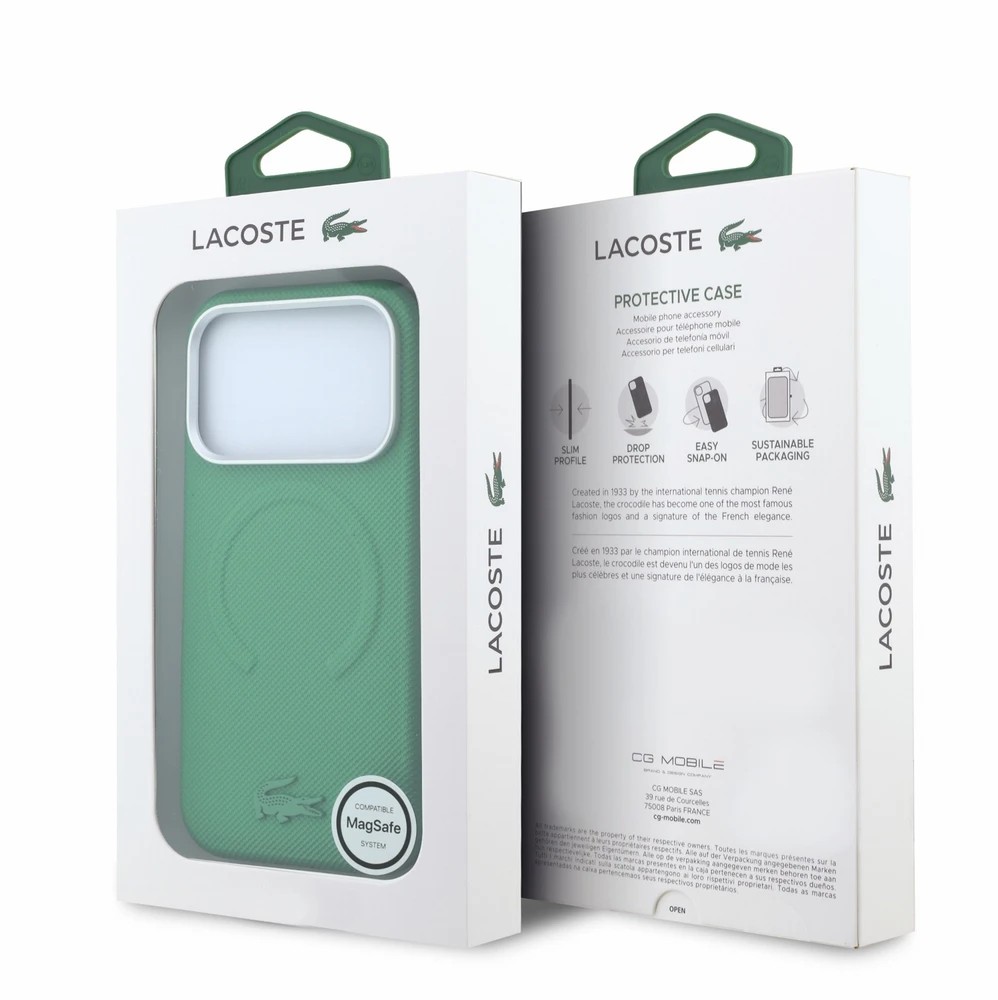 Lacoste PVC Petit Pique Semi Wrap Embossed MagSafe Dėklas skirtas iPhone 18 Pro Max Estragon