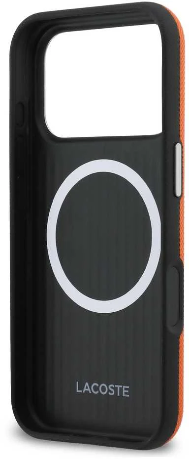 Lacoste PVC Petit Pique pusiau uždengiantis MagSafe dėklas, skirtas iPhone 17 Pro, oranžinis
