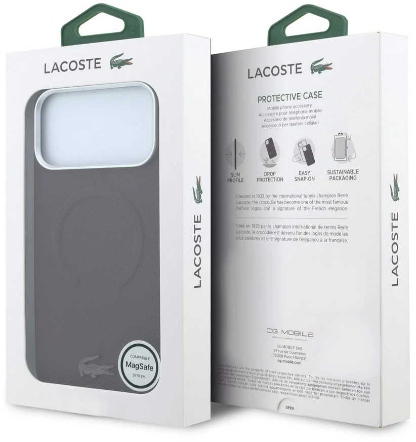 Lacoste PVC Petit Pique pusiau uždengiamas reljefinis MagSafe dėklas, skirtas iPhone 18 Pro Max, bordo spalvos