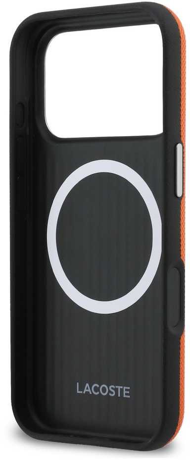 Lacoste PVC Petit Pique Semi Wrap MagSafe dėklas skirtas Apple iPhone 17 Pro Max oranžinės spalvos