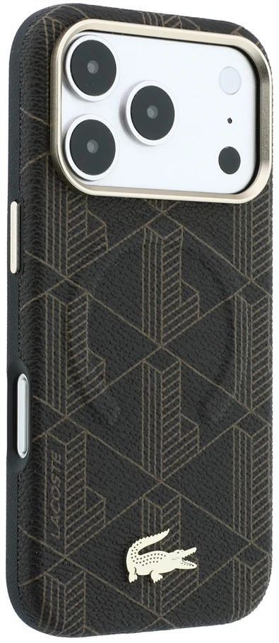 Lacoste PVC pusiau apgaubiantis reljefinis MagSafe dėklas, skirtas iPhone 18 Pro, rudas