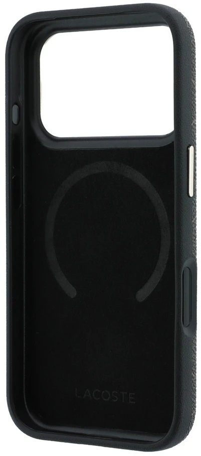 Lacoste PVC pusiau uždengiantis reljefinis MagSafe dėklas, skirtas iPhone 18 Pro Max, rudas