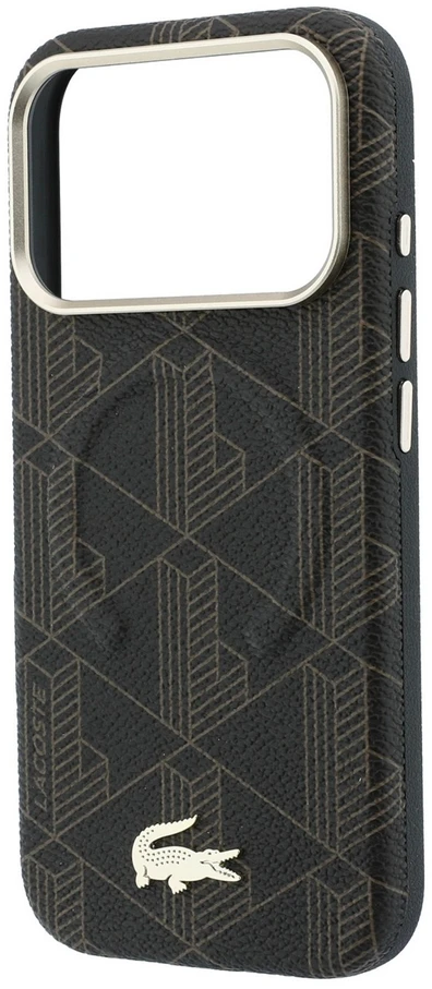Lacoste PVC pusiau apgaubiantis reljefinis MagSafe dėklas, skirtas iPhone 18 Pro, rudas