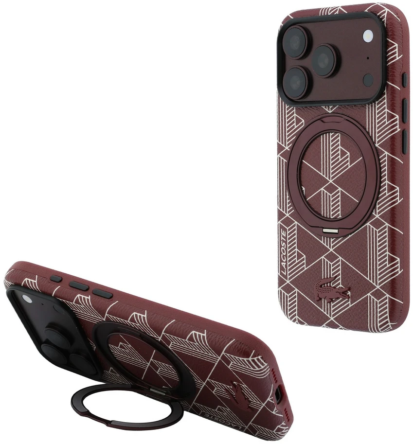 Lacoste PVC pusiau uždengiantis „Blend“ žiedinis stovas MagSafe dėklas, skirtas iPhone 18 Pro Max, bordo spalvos