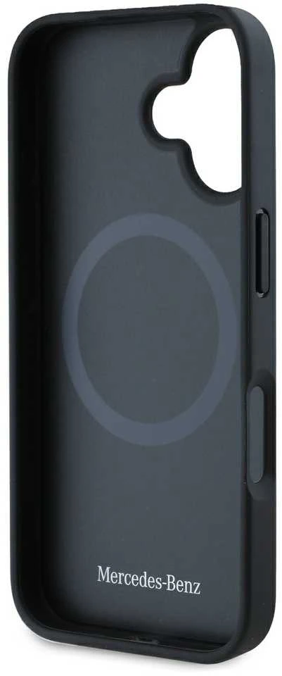 Mercedes MEHMP16S23RURBK Apple iPhone 16 6.1″ juodos spalvos kietas dėklas MB Mėlyna Line Leather MagSafe