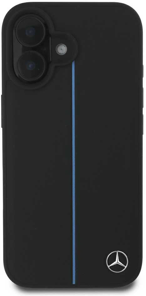 Mercedes MEHMP16S23RURBK Apple iPhone 16 6.1″ juodos spalvos kietas dėklas MB Mėlyna Line Leather MagSafe