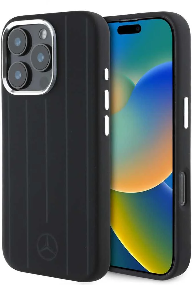 IPHONE 16 PRO Mercedes Silikoninis Vertical Tonal Stripes MagSafe (MEHMP16L23SUVSK) dėklas telefonui juodos spalvos