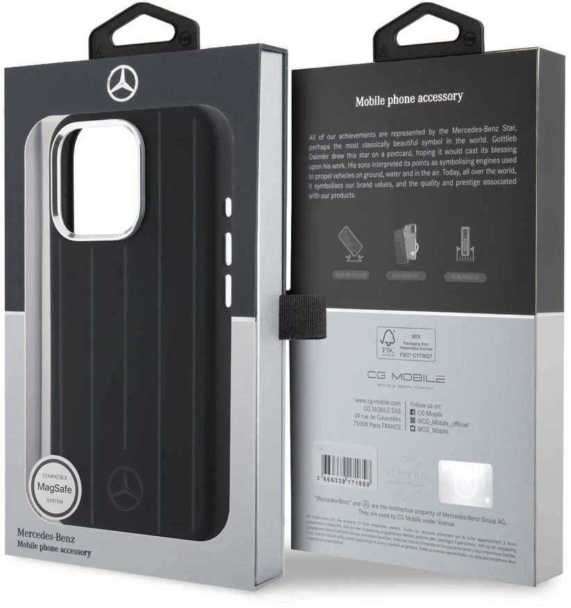 IPHONE 16 PRO Mercedes Silikoninis Vertical Tonal Stripes MagSafe (MEHMP16L23SUVSK) dėklas telefonui juodos spalvos