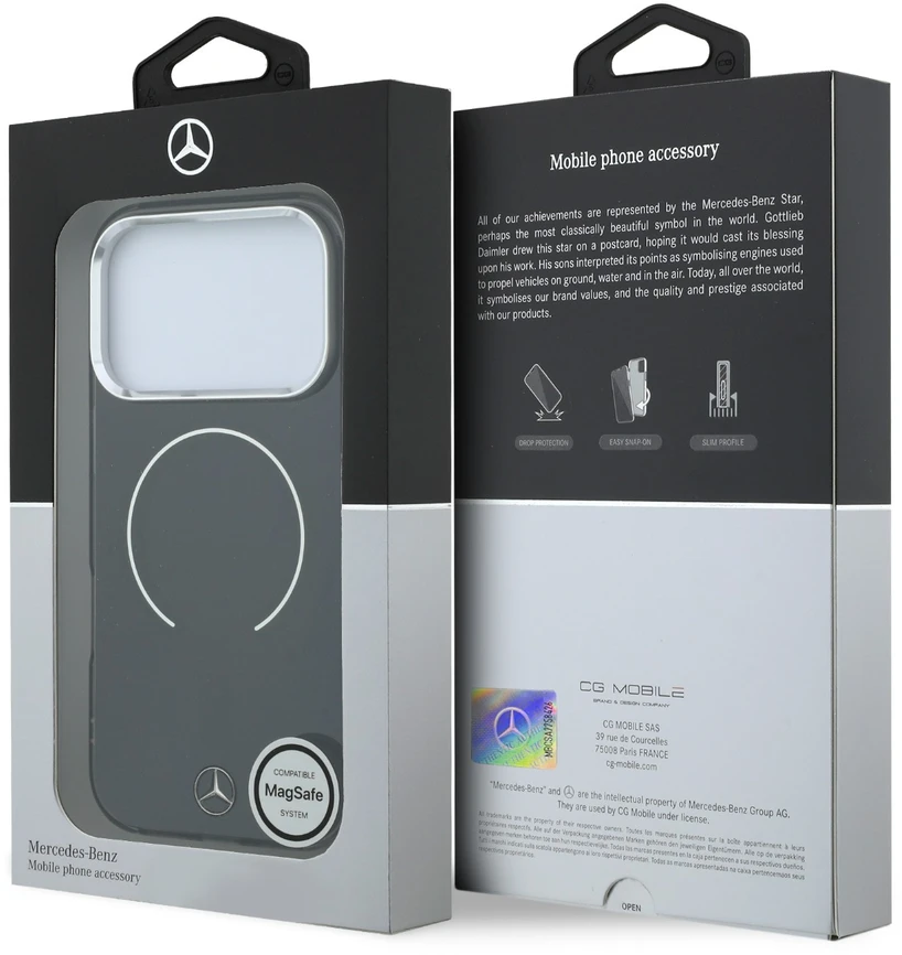 Mercedes PC/TPU dvigubo sluoksnio MagSafe dėklas, skirtas iPhone 18 Pro, juodas/antracito spalvos
