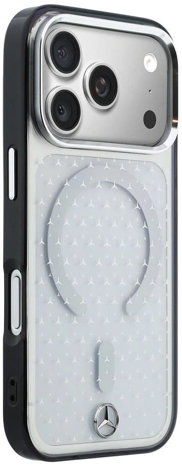 Mercedes PC/TPU Star Pattern MagSafe dėklas, skirtas iPhone 18 Pro Max, skaidrus/juodas