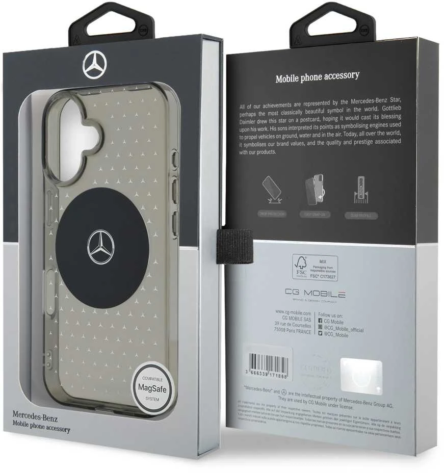 Mercedes PC/TPU Star Pattern MagSafe Apple iPhone 16 Plus dėklas telefonui juodos spalvos
