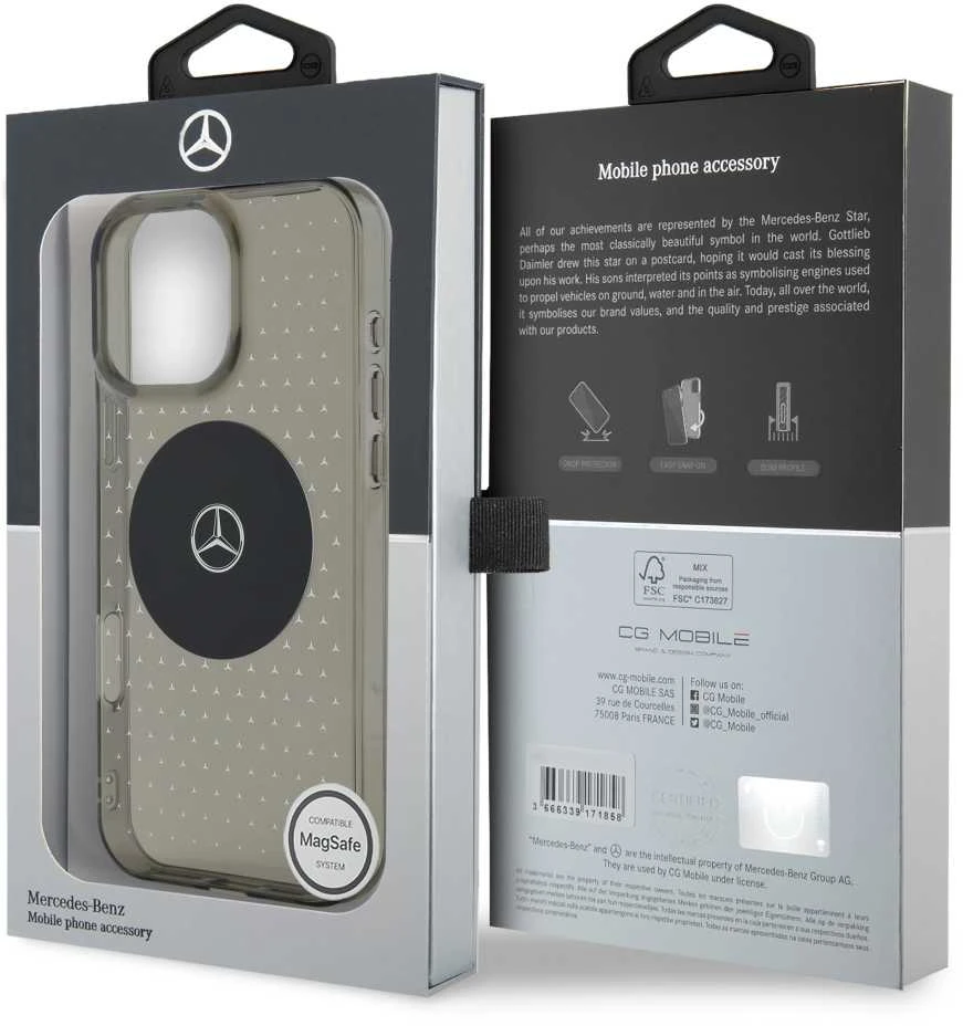 Mercedes MEHMP16L23HCPK Apple iPhone 16 Pro 6.3″ juodos spalvos kietas dėklas MB Dėklas Star Pattern MagSafe