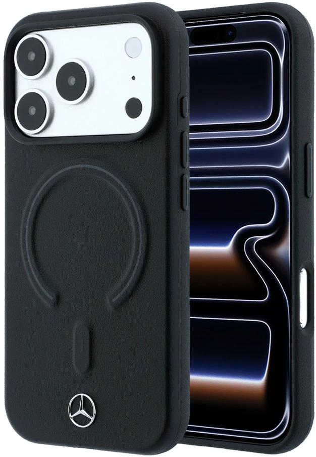 Dėklas Mercedes Leather 3D MagSafe Case for iPhone 18 Pro Max / 17 Pro Max - Juodas