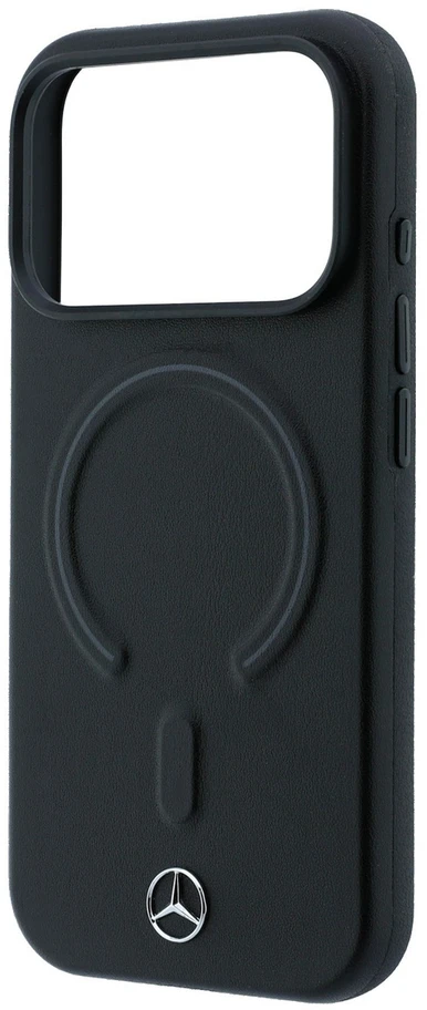 Dėklas Mercedes Leather 3D MagSafe Case, skirtas iPhone 18 Pro / 17 Pro – Juodas