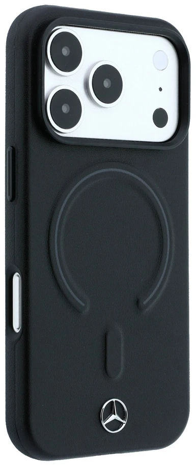Dėklas Mercedes Leather 3D MagSafe Case, skirtas iPhone 18 Pro / 17 Pro – Juodas