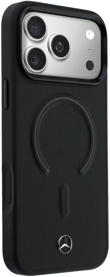 Mercedes PU odos 3D MagSafe dėklas skirtas iPhone 17 Pro juodos spalvos