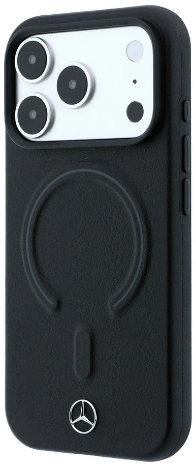 Dėklas Mercedes Leather 3D MagSafe Case, skirtas iPhone 18 Pro / 17 Pro – Juodas