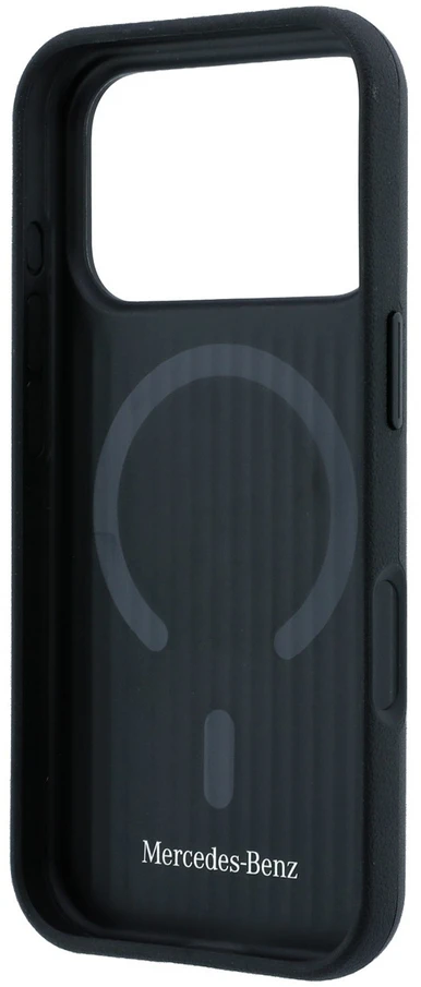 Dėklas Mercedes Leather 3D MagSafe Case, skirtas iPhone 18 Pro / 17 Pro – Juodas