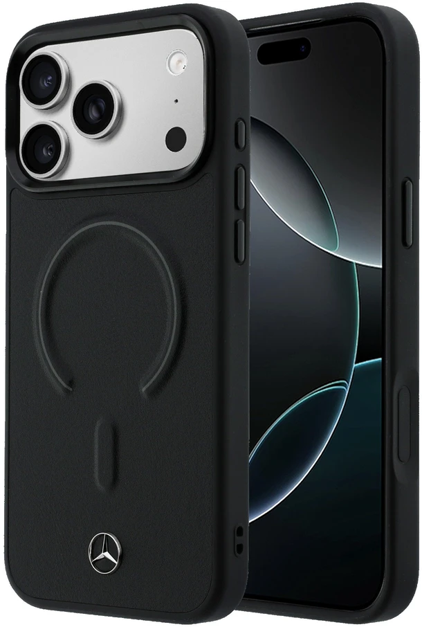 Mercedes PU Leather 3D MagSafe dėklas skirtas Apple iPhone 17 Pro juodos spalvos