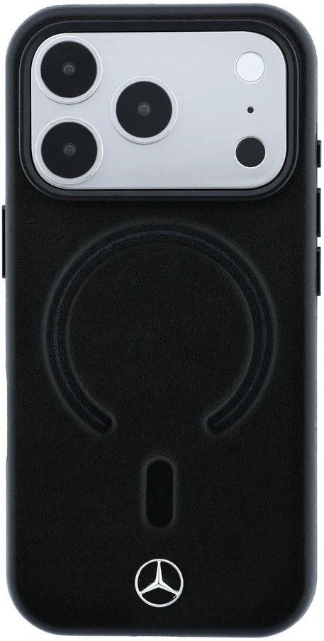 Dėklas Mercedes Leather 3D MagSafe Case for iPhone 18 Pro Max / 17 Pro Max - Juodas