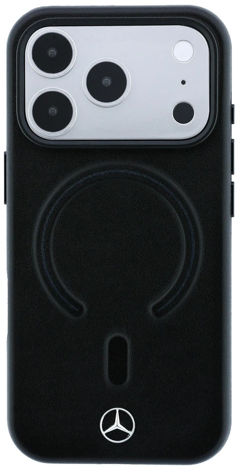 Dėklas Mercedes Leather 3D MagSafe Case, skirtas iPhone 18 Pro / 17 Pro – Juodas