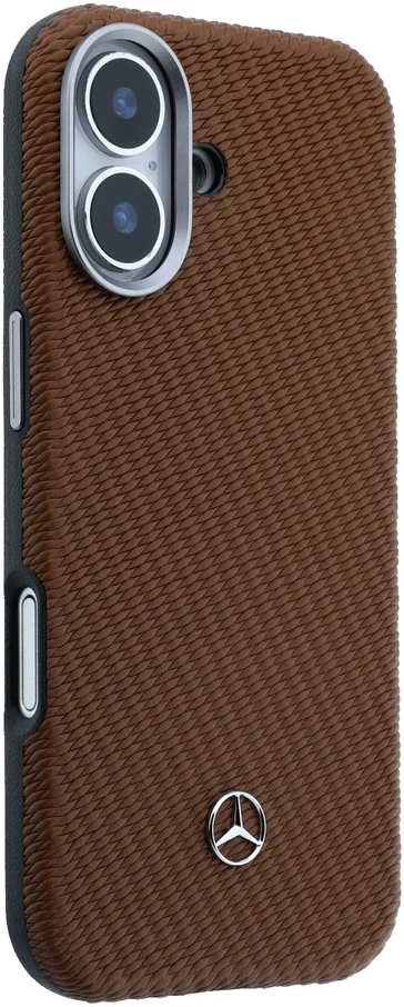 Mercedes PU Leather Wood Semi Wrap MagSafe dėklas skirtas Apple iPhone 17 Camel