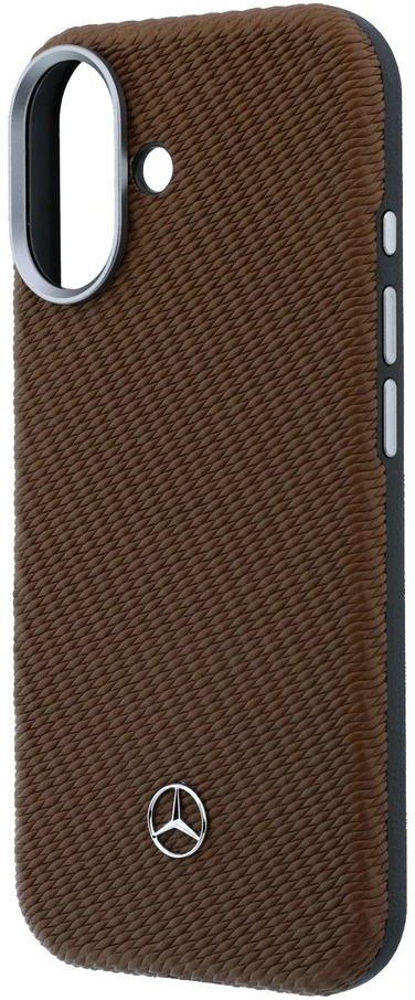 Mercedes PU Leather Wood Semi Wrap MagSafe dėklas skirtas Apple iPhone 17 Camel