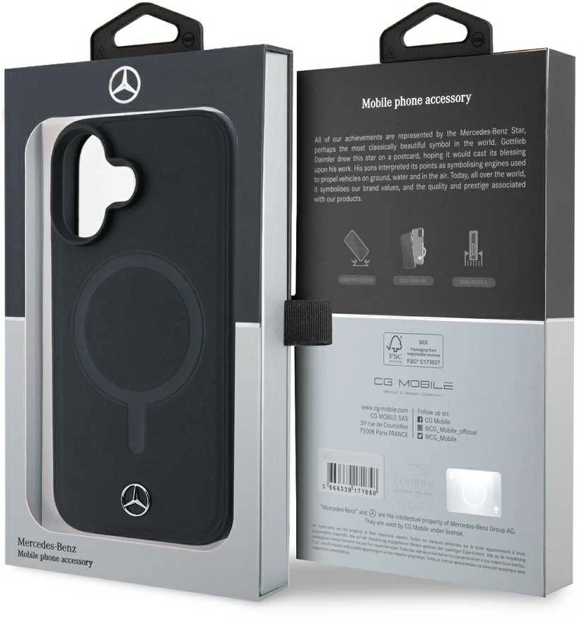 Apple iPhone 16 Plus Mercedes Smooth Leather MagSafe (MEHMP16M23RCMK) dėklas telefonui juodos spalvos